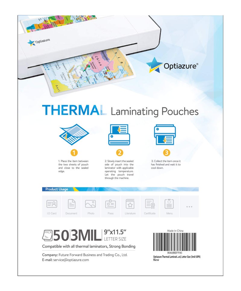 Optiazure Thermal Laminating Pouches 9""X11.5"" Inches, 3Mil 50Pack, Laminating Sheets, Clear, Letter Size,Office And School Supplies - Image 3